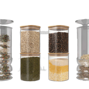 Wholesale 38oz <b>Glass</b> Storage Canister Square Wooden Bamboo Lids Logo Kitchen Pantry Reusable Freshness Food <b>Container</b> - Product Image 1