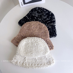 Knitted Hat Wool Winter Warm Windproof For Women <b>Bucket</b> Hats <b>White</b> Khaki Black - Product Image 1