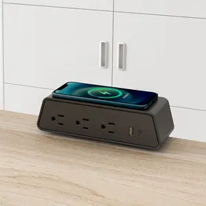 US Office Wireless Charging Adjustable Clamp Power Socket With 3 Outlets 65W Type-C Workspace Power Extension