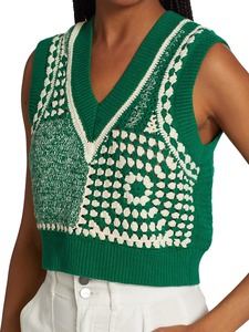 Suéter de punto para mujer, Top cuadrado con cuello en V, verde, personalizado, moda de otoño - Product Image 4