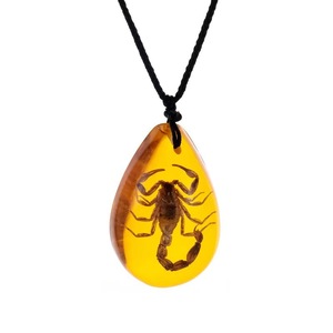 Collar <span class=keywords><strong>con</strong></span> Colgante Grande de Ámbar en Forma de Gota de Agua <span class=keywords><strong>con</strong></span> Dije de Animal e Insecto/Escorpión, Cadena de Bambú para Suéter, Estilo Deportivo - Product Image 3