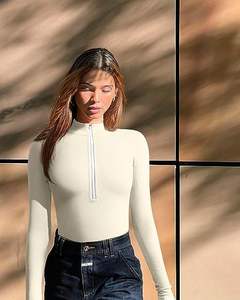 IStappromo Gifts Long sleeved jumpsuit with sexy ribbed front zipper, long sleeved top, jumpsuit - Product Image 5