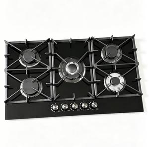 5-pits gas-elektrische kookplaat met zwart gehard glazen oppervlak, geschikt voor LPG/aardgas, zware uitvoering met gietijzeren roosters, tafelmodel - Product Image 1