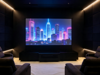 Meuble TV intelligent noir avec écran de projection électrique motorisé ALR UST PET pour vidéoprojecteur 4K de 84 à 150 pouces