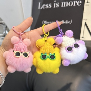 Porte-clés de voiture en fourrure de <span class=keywords><strong>lapin</strong></span> véritable au design anime Real Rex, adorable petit boule de charbon, pendentif fait main pour sac, cadeau - Product Image 6