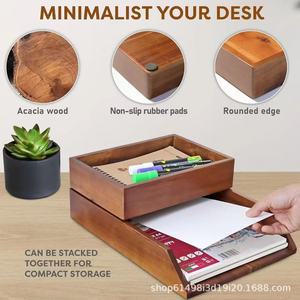 Caja de almacenamiento de madera para escritorio, caja de almacenamiento de documentos, caja de almacenamiento de doble capa para cuadernos y folletos. - Product Image 4