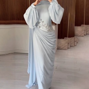 Abito fluido a maniche lunghe in <span class=keywords><strong>chiffon</strong></span> con motivo floreale e dettagli gioiello, stile elegante, per il mercato europeo - Product Image 4