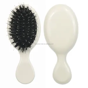 Custom logo pearl white mini oval nylon mix boar bristle hair extension travel paddle brush for wig hair