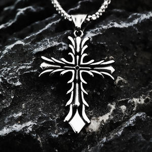 Stainless Steel <b>Cross</b> Pendant Men Fashion Asymmetrical Geometric Necklace Jewelry For Clothing Matching - Product Image 2