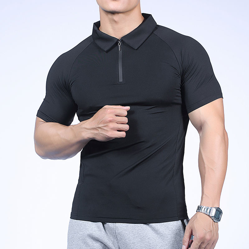 Gym Fitness Men Quick Dry Polo Shirt Customs logo Quarter Zipper Mens Polo  Solid Color Casual Mens Polo Shirts