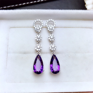Eleganti Orecchini Pendenti Lunghi con Pietra Viola per Donne, Orecchini Scintillanti con Pavé, Gioielli alla Moda per Uso Quotidiano e Feste - Product Image 3