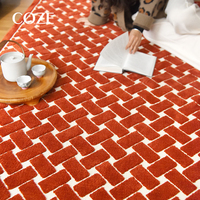 Retro-style Red Plaid Loop Pile Hand-tufted Pet-Friendly Eco-Friendly Milk Silk Carpet for Living Room and Bedroom Rugs