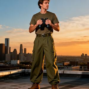 TKAN122D Logo personnalisé pantalon de travail vert ample en pur coton lourd pour hommes décontracté poches à jambe droite pantalons longs - Product Image 1