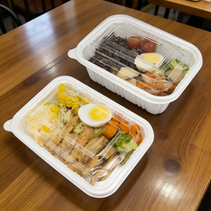 Conteneur alimentaire jetable en PP blanc avec couvercle transparent en PET |   Boîte à emporter sans BPA, résistante aux micro-ondes, anti-fuite, logo personnalisé, OEM - Product Image 4