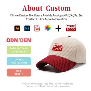 High Quality Unisex <b>Plain</b> Two Tone 6 Panel Blank Corduroy Hat Baseball <b>Cap</b> with Customized Embroidery Logo - Product Image 3