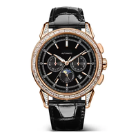 Montres mécaniques en acier lumineuses pour affaires, avec affichage 24 heures et calendrier en cristal, conception d'usine et personnalisation par lots, pour marque privée