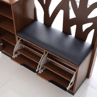 Meuble de Salon Design Moderne en Noyer, Table Rangement à Chaussures Haute pour Entrée
