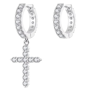 Pendientes de Aro con Colgante de Cruz, Zirconia Redonda con Corte Princesa, Engaste de Garras, Chapado en Oro de 14K, Joyería Religiosa para Mujer - Product Image 1