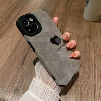 Coque de téléphone portable en cuir TPU souple avec motif en daim gris et impression de cœur pour iPhone 7 8 X Xr Xs 11 12 13 14 15 16 Pro Max