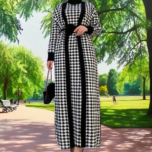 Conjunto de dos piezas para mujer, chaqueta de manga larga a cuadros de Mil Pájaros, vestido Abaya, moda turca de poliéster para verano e invierno para el medio - Product Image 2