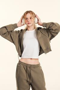 <span class=keywords><strong>Sweat</strong></span> <span class=keywords><strong>à</strong></span> <span class=keywords><strong>Capuche</strong></span> Court Zippé Personnalisé et <span class=keywords><strong>Uni</strong></span> pour <span class=keywords><strong>Femme</strong></span>, en Molleton de Coton Lourd, Style Streetwear, Veste Manteau Blouson Zippé pour Filles Tendance - Product Image 5