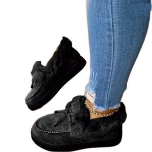 Bottes de neige plates et chaudes en coton pour femmes, doublées polaire avec nœud, semelle intérieure en caoutchouc rehaussante pour l'hiver (vente transfrontalière) - Product Image 1