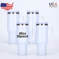 Lot de 20 gobelets isothermes de 40 oz avec poignée et paille en acier inoxydable blanc pour sublimation – Expédition depuis l'entrepôt américain