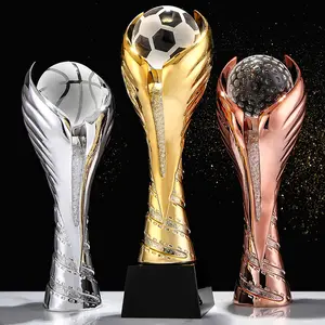 Shining New Customized Glass Trophy Gold Plated Crystal Football Award Trophy For Personal Honor