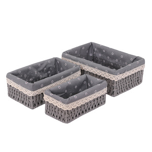 Paniers de rangement rectangulaires gris clair faits à la main pour bureau, salon, entrée, cadres en rotin tressé - Product Image 5