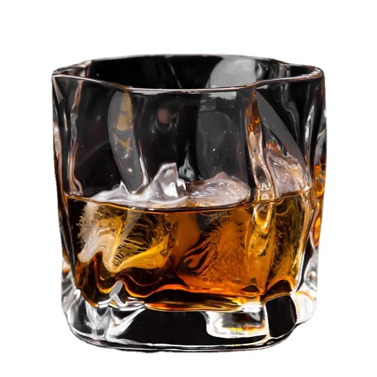 Vaso giratorio de origami rojo, vaso de cristal con forma especial colorido, vaso de whisky de alta calidad