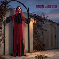 Squelette fantôme animé de 65 pouces pour Halloween, avec yeux rouges lumineux, son et mouvement, décoration de jardin