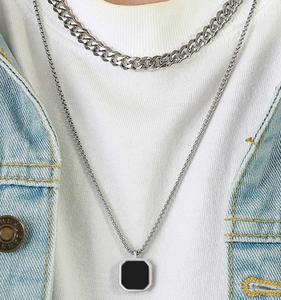 Conjunto <span class=keywords><strong>de</strong></span> Joyería Personalizada <span class=keywords><strong>de</strong></span> Acero Inoxidable <span class=keywords><strong>para</strong></span> Hombre, <span class=keywords><strong>Cadena</strong></span> Cubana Figaro, Colgante Cuadrado con Esmalte Negro y Dorado, Regalos <span class=keywords><strong>para</strong></span> Compañeros <span class=keywords><strong>de</strong></span> Trabajo - Product Image 3