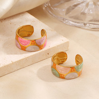 Dina Trendiger Bunter Emaille Geometrischer Edelstahlring Französischer Stil Farbblock Breiter Bandring Fingerschmuck für Frauen
