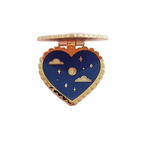 Hot Sale Custom Heart Shape Wave Edge Moon Star Zachte Hard Emaille Spinner En Scharnier Revers Pin Deur Dicht Scharnierende Pin Broche