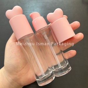 ISMAN - Botella de Perfume de Vidrio de 30 ml con Logotipo Personalizado, Botella Transparente Rosa para Loción, Botella con Bomba para Suero, Botella para Cuidado de la Piel con Forma de Corazón, Botella para Base de Maquillaje - Product Image 3