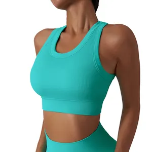 Großhandel Custom Logo Nahtlose Yoga Frauen sammeln stoß dämpfenden Fitness-BH Laufen Sport Tank Top BH