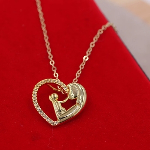 Collane <span class=keywords><strong>con</strong></span> Ciondolo a Cuore in Argento e Oro <span class=keywords><strong>con</strong></span> Zirconi, Charm Madre Figlia Figlio Mamma Bambino, Regalo per la Festa della Mamma - Product Image 5