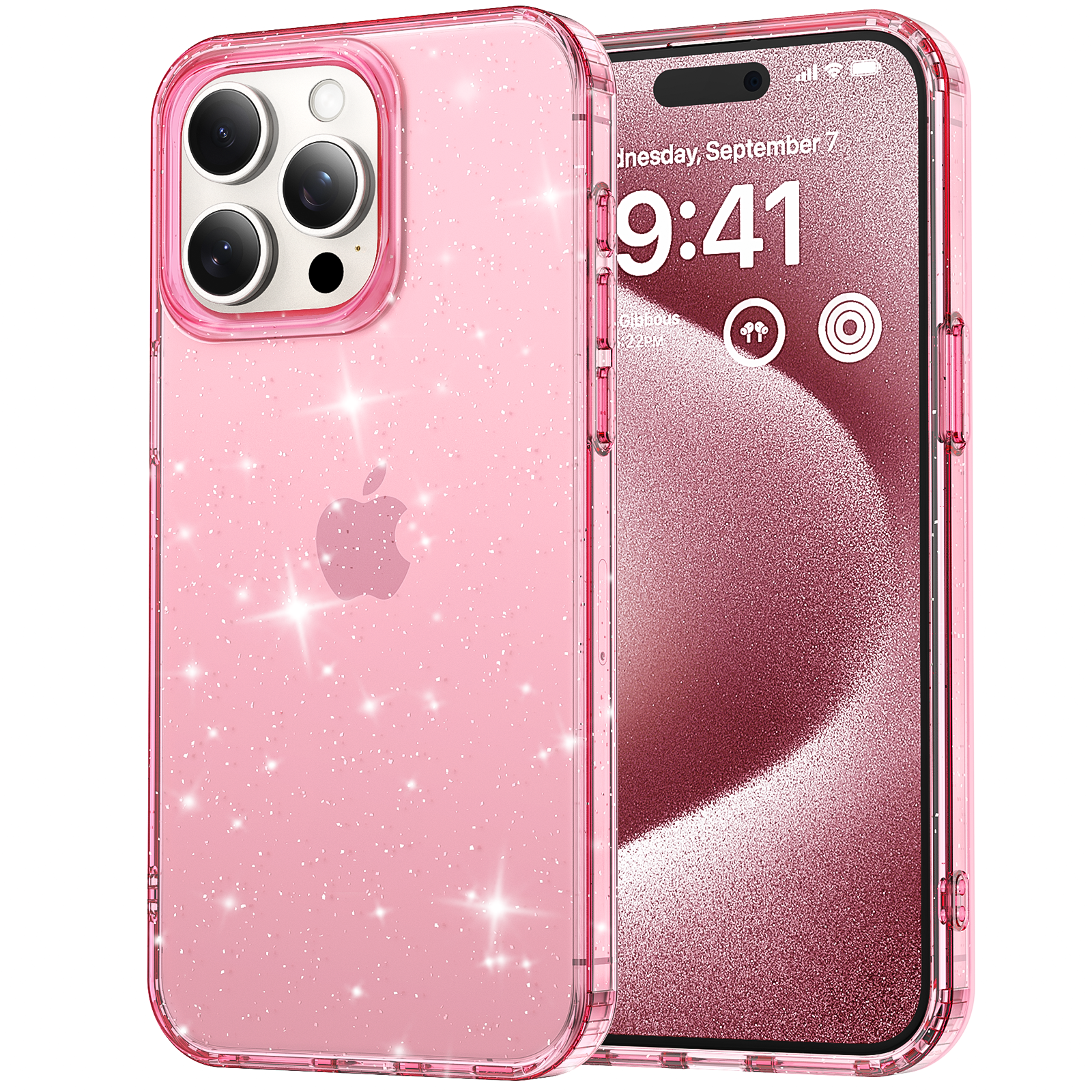 Pink Transparent Glitter Mobile Phone Case for Iphone 15 Pro Max