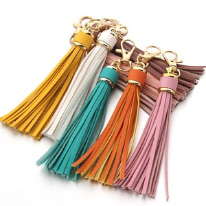 Custom Logo PU Leather Tassels with Golden Metal Caps Lobster Swivel Keychain Tassels Wholesale Custom Branding Factory - Product Image 1
