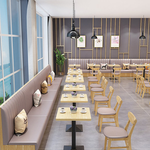 Mobilier de <span class=keywords><strong>restaurant</strong></span> tables et chaises café lounge pour cafétéria siège de stand en cuir personnalisé avec chaise en bois - Product Image 3