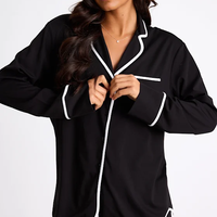 Ensemble de pyjama décontracté pour femmes Beefey, col en V, manches longues, pyjama confortable en bambou, deux pièces, respirant, doux