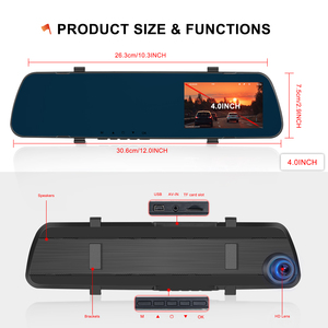 Caméra embarquée Podofo 4 pouces à double objectif 1080P DVR avec enregistrement en boucle et détection de mouvement, rétroviseur DVR avec <span class=keywords><strong>vision</strong></span> nocturne, caméras avant/arrière - Product Image 5