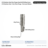 410 Stainless Steel Hex Flange Head Self-Drilling Tapping Screw 5.5 x 50 mm for Exterior Fence Metal Sheet Fixing