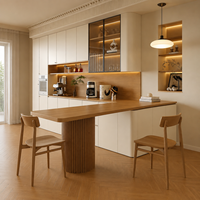 Buffet de salle à manger moderne en bois massif écologique avec table à manger intégrée et étagères vitrées