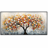 Peinture murale peinte à la main, arbre texturé 3D, peinture à l'huile, feuilles colorées, toile moderne, décoration horizontale pour hall d'hôtel, salon