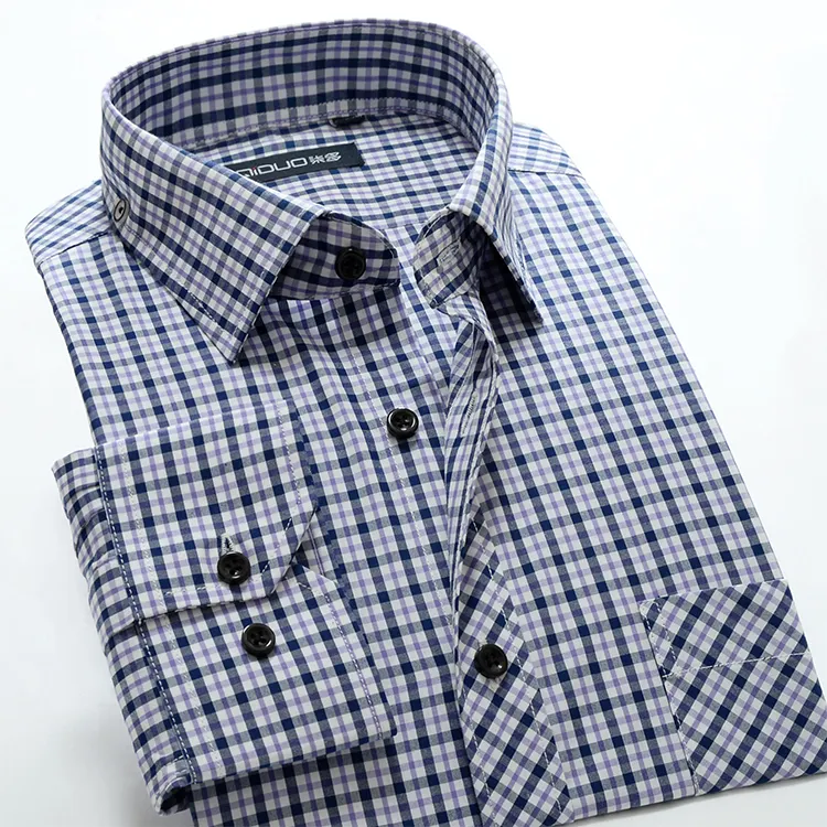 New Design Custom Yarn Dyed Long Sleeve Button Check Plaid Men's Dress Shirts