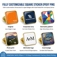 Badge de revers personnalisé carré plaqué or avec autocollant en époxy en forme de dôme |   Fabricant de souvenirs promotionnels avec logo de marque d'entreprise OEM
