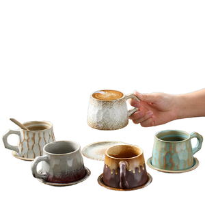 แก้วกาแฟเซรามิกญี่ปุ่นลายหินอ่อนทำมือสไตล์วินเทจ พร้อมฝาปิด - ของขวัญทางธุรกิจ ใช้ซ้ำได้ ปลอดภัยสำหรับเครื่องล้างจานและไมโครเวฟ - Product Image 1