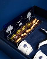 Boîte d'emballage personnalisée en cuir pour desserts, tasses à café, thé, dattes du Ramadan, chocolats, avec broderie palmier, pour sachets de thé, idéale pour offrir
