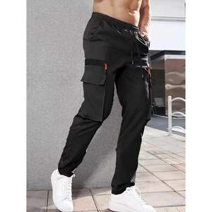 Pantalon décontracté ample pour homme, en tricot, avec empiècements de couleur contrastée, poche zippée, style sportif - Product Image 2